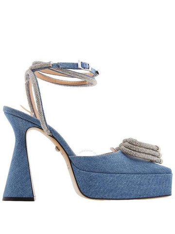 Mach & Mach Denim Blue Crystal Triple Heart Platform Pumps, Brand Size 36 ( US Size 6 ) - MACH & MACH - BALAAN 1