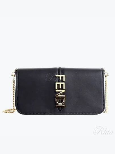 Graphy Chain Leather Long Wallet Black - FENDI - BALAAN 2