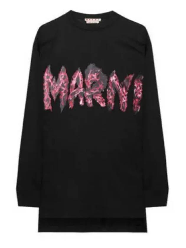 Logo Print Cotton Long Sleeve T-Shirt Black - MARNI - BALAAN 2