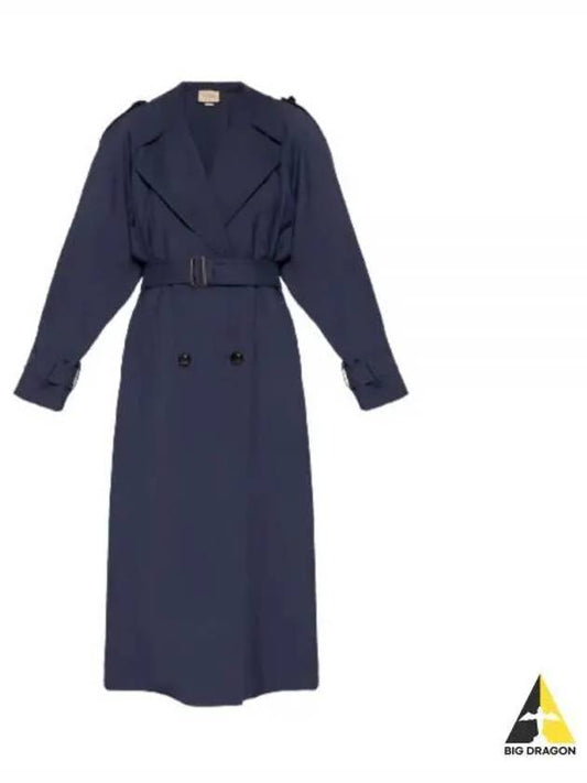 Double Breasted Wool Trench Coat Blue - GUCCI - BALAAN 2