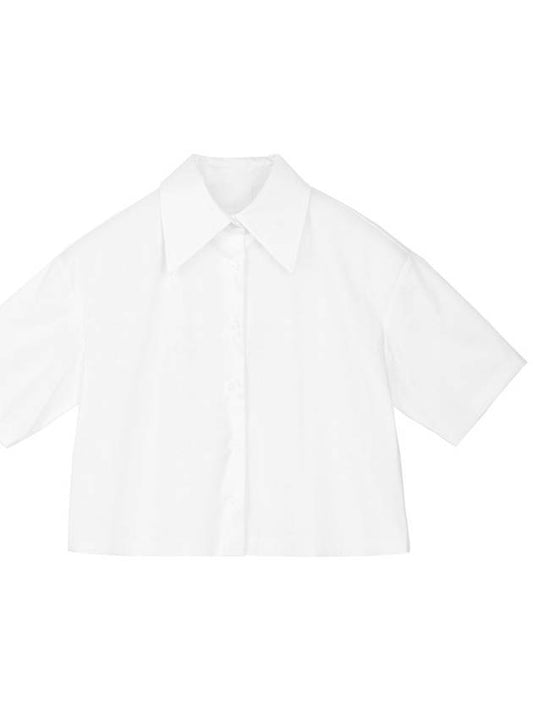 Helena Summer Back Wrinkle Overfit Crop Short Sleeve Collar Pastel Shirt Blouse White HELENA15WH - RAMUSTUDIO - BALAAN 2