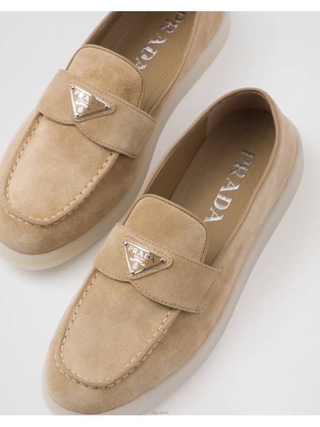 Triangle Logo Suede Leather Loafers Beige - PRADA - BALAAN 3