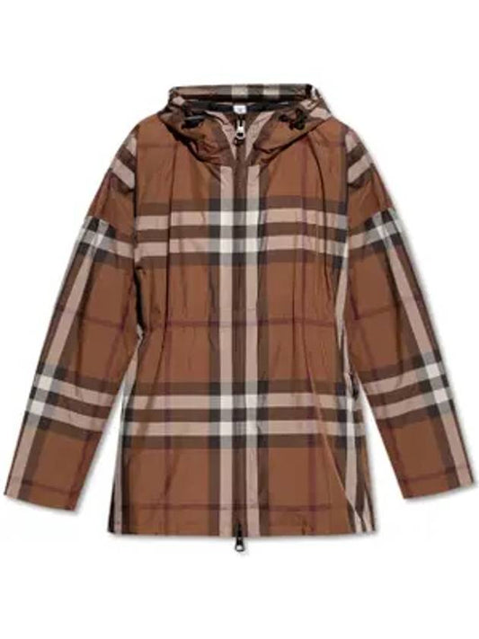Check Hooded Jacket Dark Birch Brown - BURBERRY - BALAAN 1