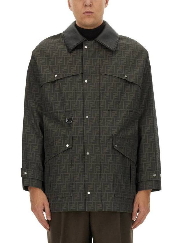 Waxed FF Jacquard Blouson Jacket Brown - FENDI - BALAAN 2