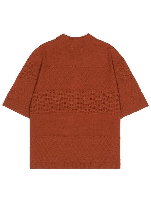 Men's Mesh Short Sleeve Collar Knit Top Brown - IOEDLE - BALAAN 4