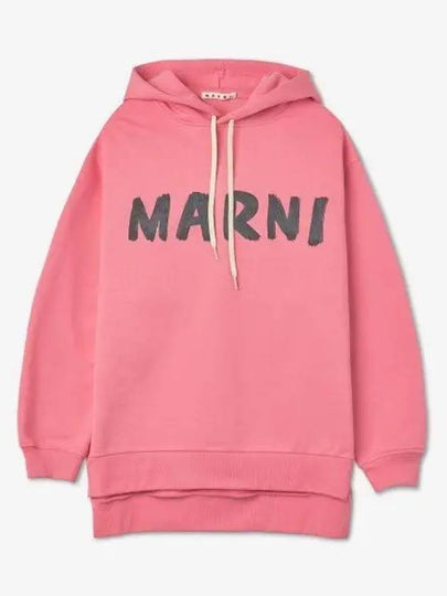 Logo Print Cotton Hooded Top Pink - MARNI - BALAAN 2