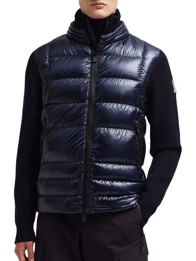 Men s Padded Wool Zip Up Cardigan Navy Blue - MONCLER - BALAAN 3