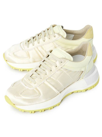 Men's 50 50 Lace-up Nylon Leather Low Top Sneakers Pastel Yellow - MAISON MARGIELA - BALAAN 1