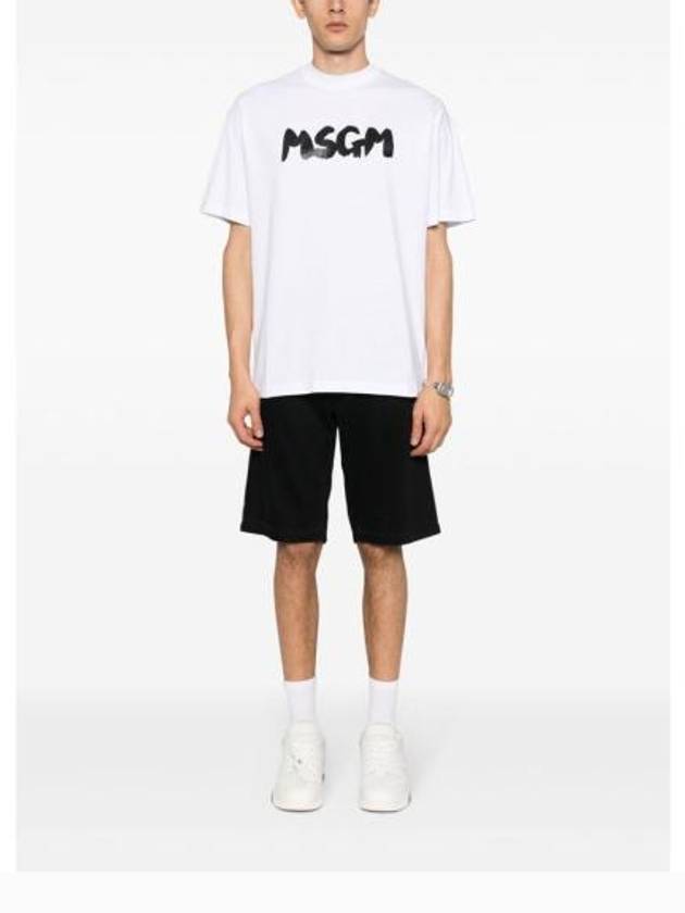 Brushed Logo Cotton Short Sleeve T-Shirt White - MSGM - BALAAN 3