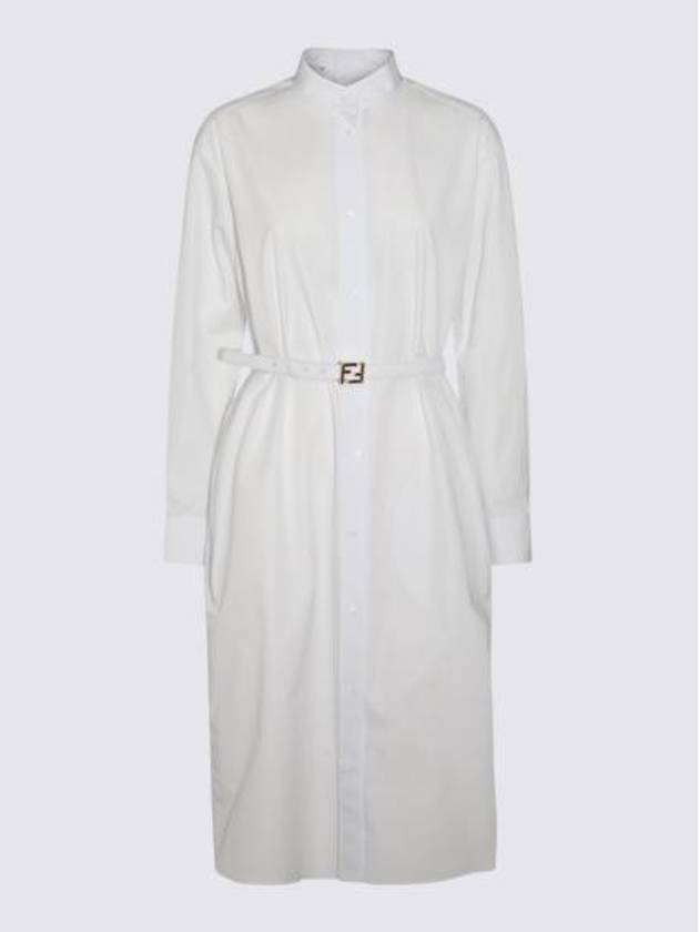 Cotton Poplin Midi Dress White - FENDI - BALAAN 3