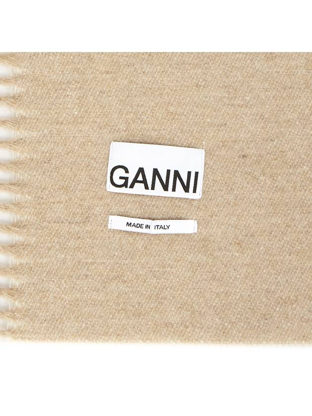 Logo Print Fringe Wool Muffler Beige - GANNI - BALAAN 9