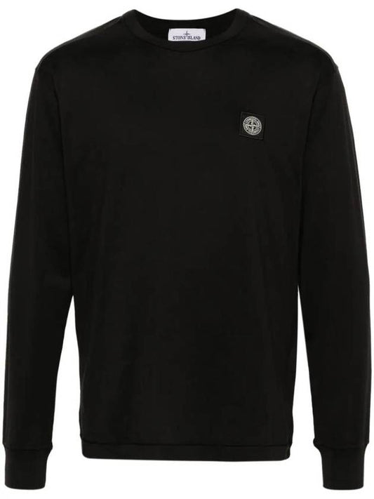 Logo Patch Cotton Jersey Long Sleeve T-Shirt Black - STONE ISLAND - BALAAN 1