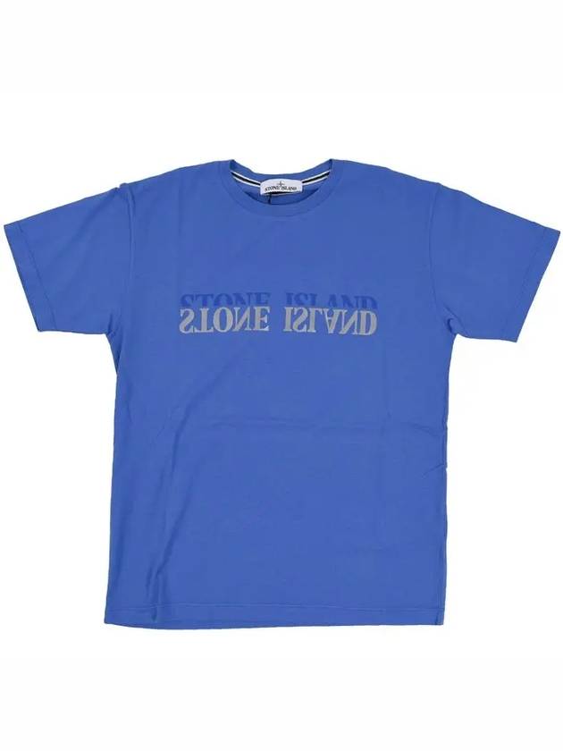 Logo Print Short Sleeve T-Shirt Blue - STONE ISLAND - BALAAN 6