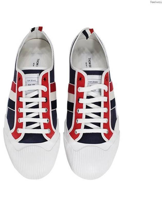 Diagonal Striped Canvas Low-Top Sneakers Navy White - THOM BROWNE - BALAAN 3