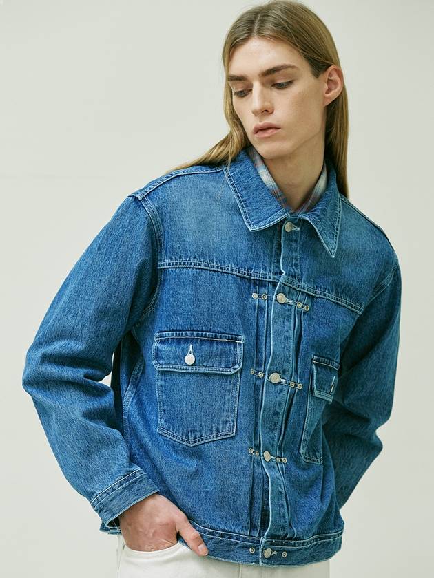 Rivet 2ND TYPE Washed Denim Trucker Jacket Blue - KND - BALAAN 10