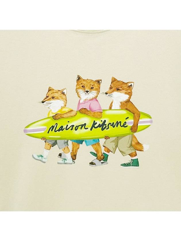 Surfing Foxes Logo Print Short Sleeve T-Shirt Beige - MAISON KITSUNE - BALAAN 4