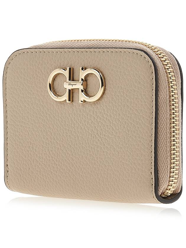 Women's Gancini Logo Zipper Card Wallet Beige - SALVATORE FERRAGAMO - BALAAN 3