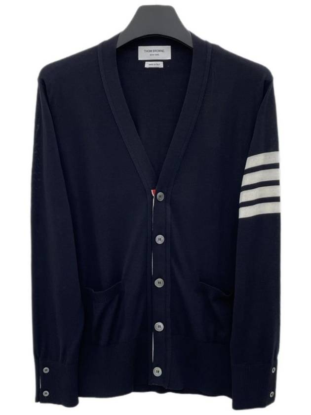 Men's Sustainable Classic Diagonal Wool Cardigan Navy - THOM BROWNE - BALAAN 2