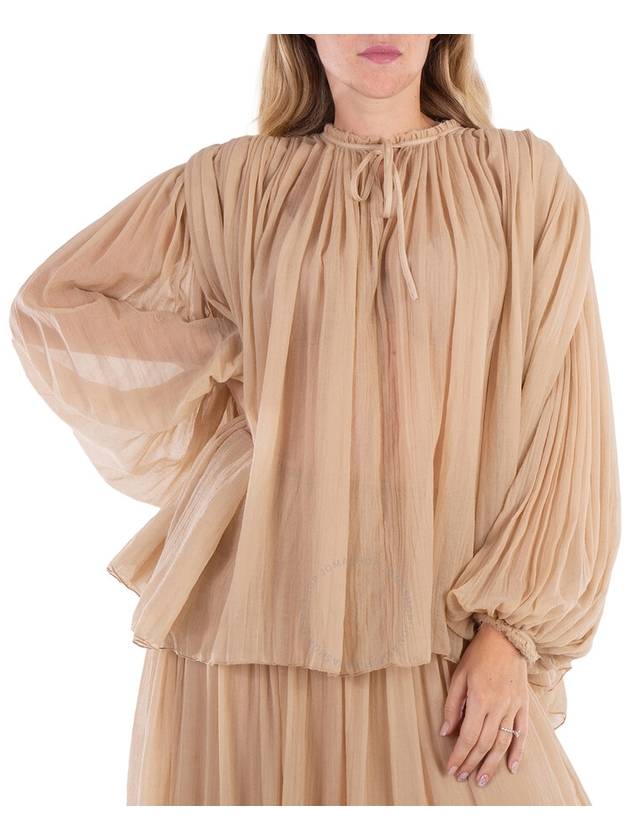 Chloe Ladies Barley Brown Semi-Sheer Pleated Blouse, Brand Size 40 (US Size 8) - CHLOE - BALAAN 1