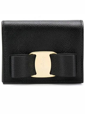 Vara Bow Gold Gloss Flap Half Wallet Black - SALVATORE FERRAGAMO - BALAAN 1
