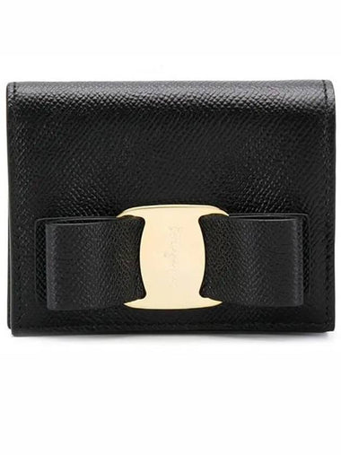 Vara Bow Gloss Flap Half Wallet Black - SALVATORE FERRAGAMO - BALAAN 1