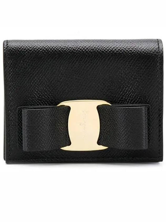 Vara Bow Gloss Flap Half Wallet Black - SALVATORE FERRAGAMO - BALAAN 1
