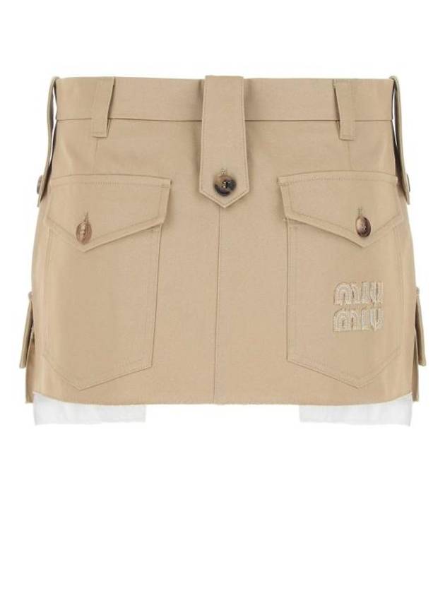 Women's Cargo Pocket Chino Mini A-Line Skirt Beige - MIU MIU - BALAAN 3