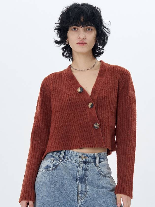 Ribbed Knit Cropped Cardigan Brick - ETCH - BALAAN 6