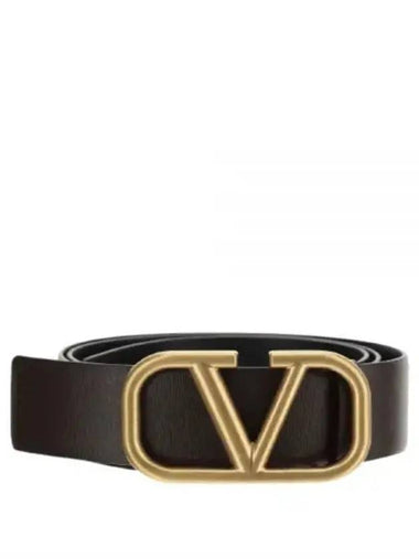 V Logo Buckle Leather Belt Brown - VALENTINO - BALAAN 1