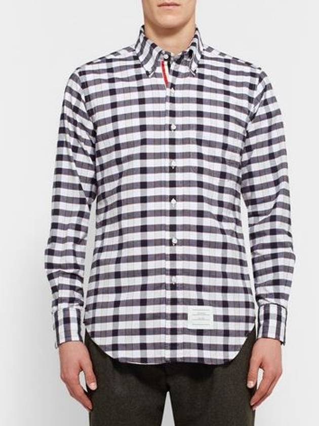 Men's Hidden Three Stripes Oxford Check Long Sleeve Shirt Navy - THOM BROWNE - BALAAN 2