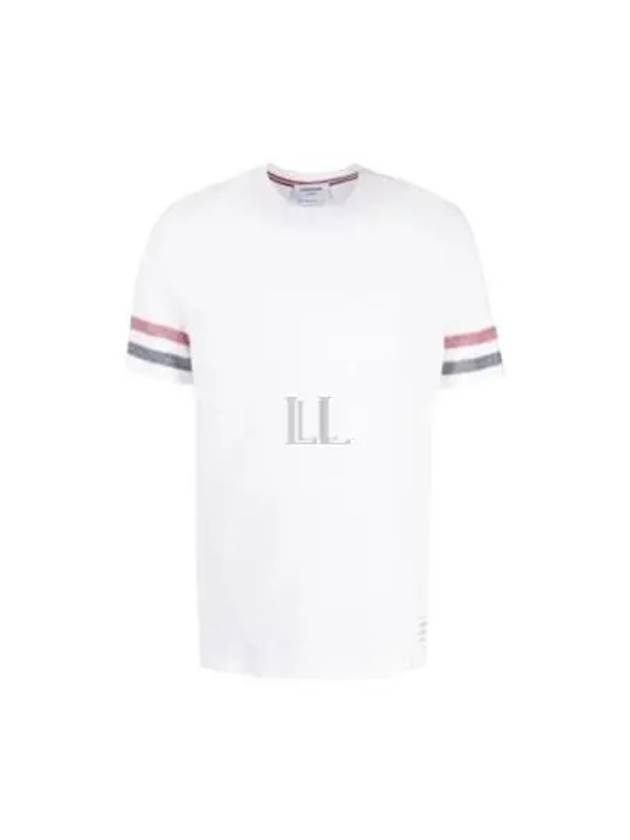 Textured Cotton Stripe Short Sleeve T-Shirt White - THOM BROWNE - BALAAN 2