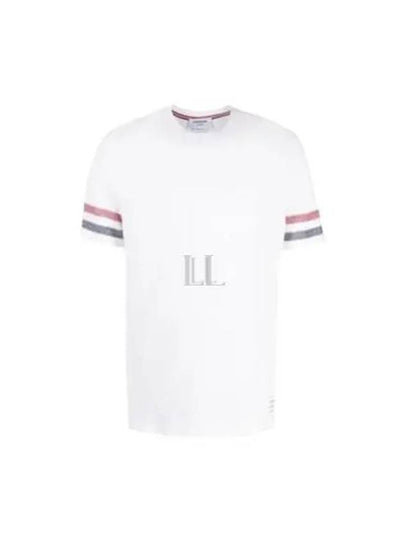 Textured Cotton Stripe Short Sleeve T-Shirt White - THOM BROWNE - BALAAN 2