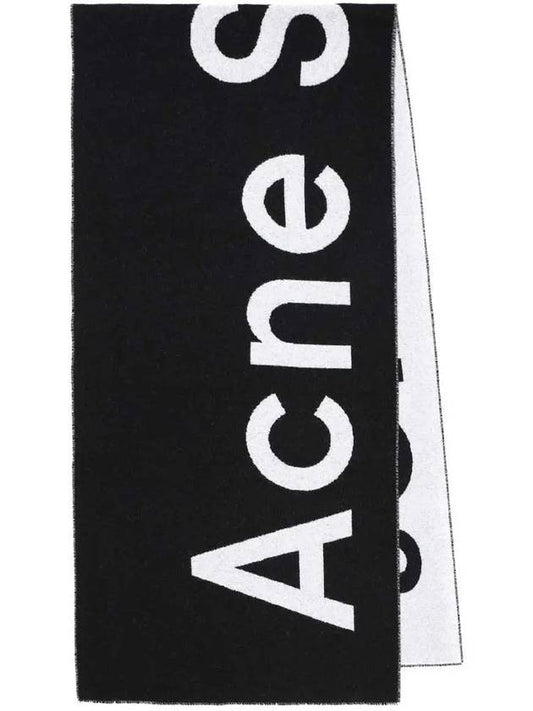 Logo Wool Blend Oversized Muffler Black - ACNE STUDIOS - BALAAN 1