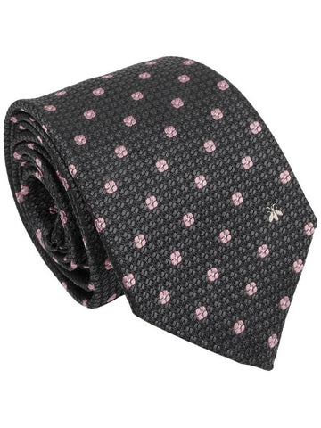 409254 Dark gray flower dot bee point pattern slim silk tie - GUCCI - BALAAN 1