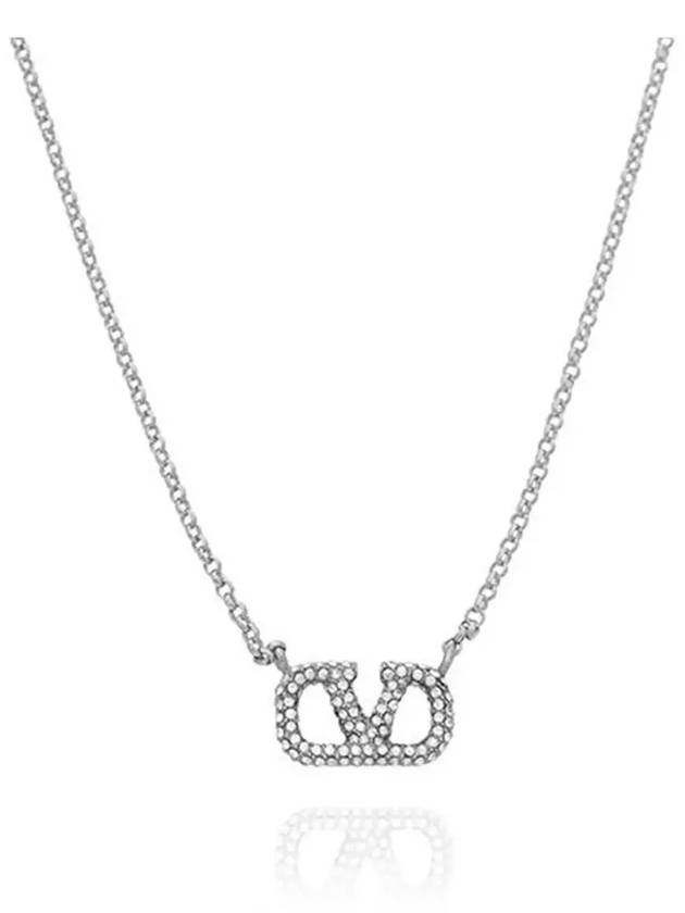 V Logo Signature Necklace Silver - VALENTINO - BALAAN 4