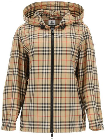 WoMen's Everton Vintage Check Hooded Jacket Beige - BURBERRY - BALAAN 1