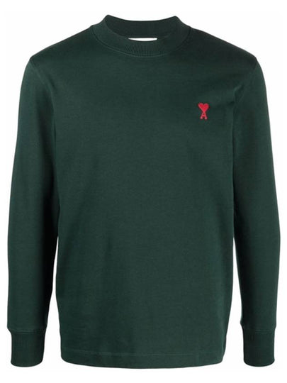 Small Heart Logo Long Sleeve T-Shirt Green - AMI - BALAAN 2