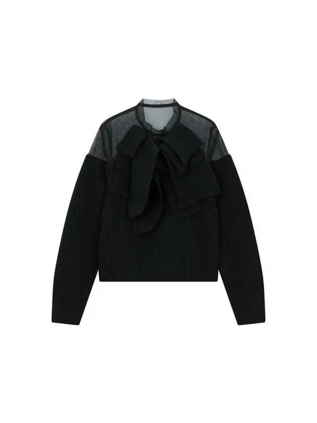 Women's See-through Patch Ruffle Knit Pullover Black 270465 - SACAI - BALAAN 1