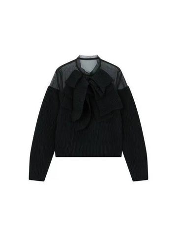 Women's See-through Patch Ruffle Knit Pullover Black 270465 - SACAI - BALAAN 1