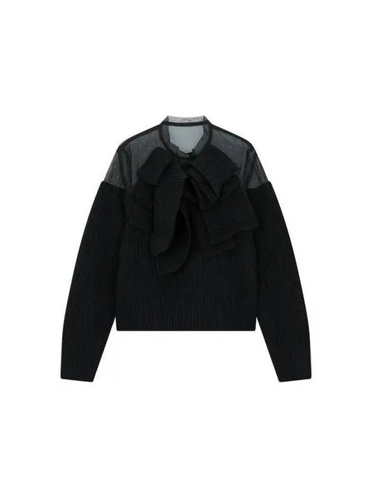 Women's See-through Patch Ruffle Knit Pullover Black 270465 - SACAI - BALAAN 1