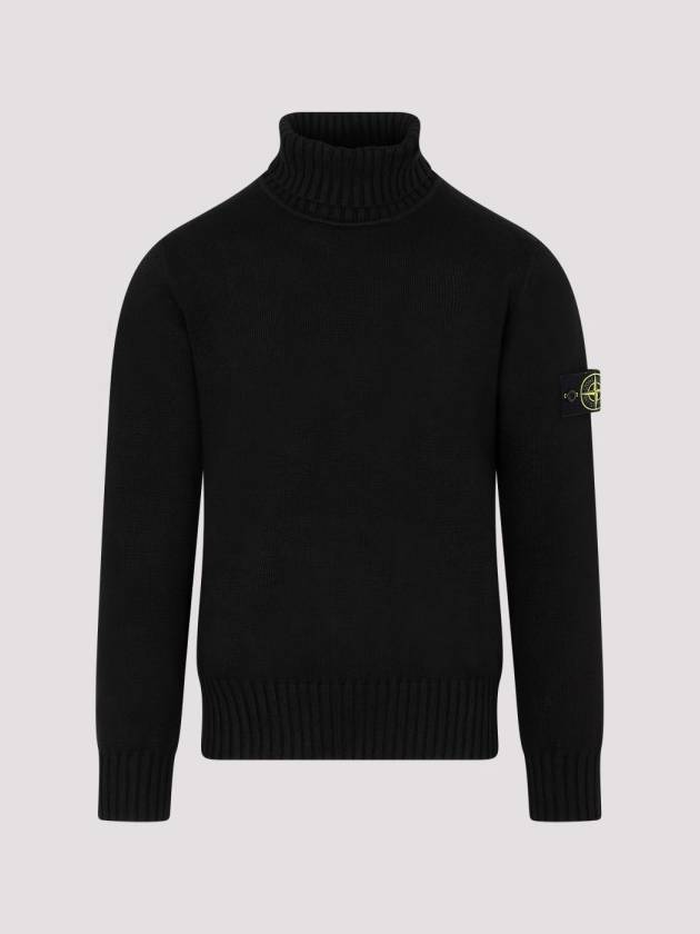 Wappen Patch Loose Fit Cotton Turtleneck Black - STONE ISLAND - BALAAN 2