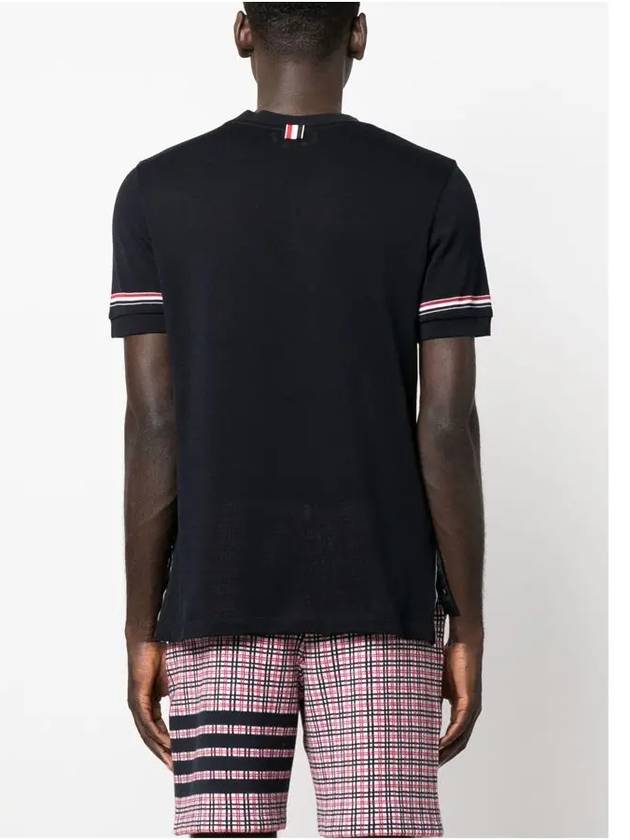 Striped Detail Crew Neck Cotton Short Sleeve T-Shirt Navy - THOM BROWNE - BALAAN 6