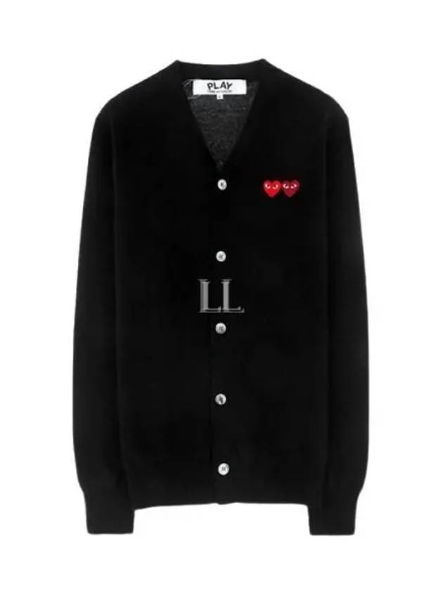 Double Heart V-Neck Cardigan Black - COMME DES GARCONS - BALAAN 2