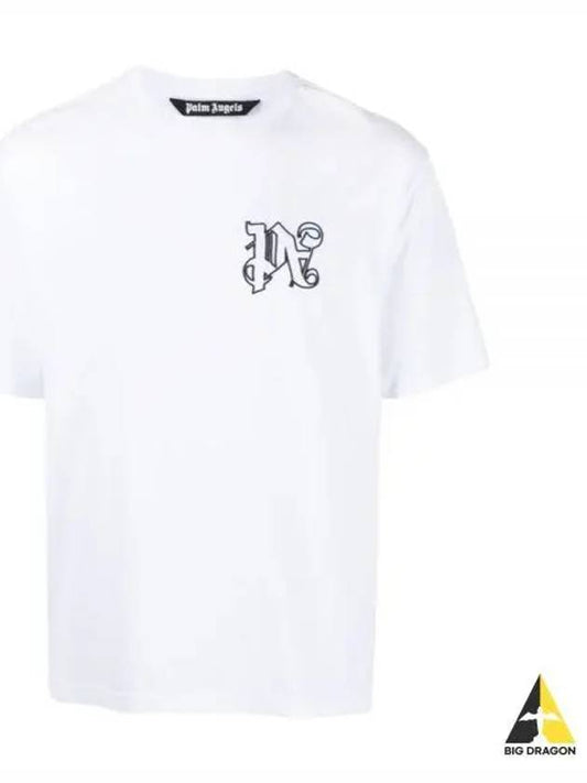 Men's Monogram Logo Print Short Sleeve T-Shirt White - PALM ANGELS - BALAAN 2