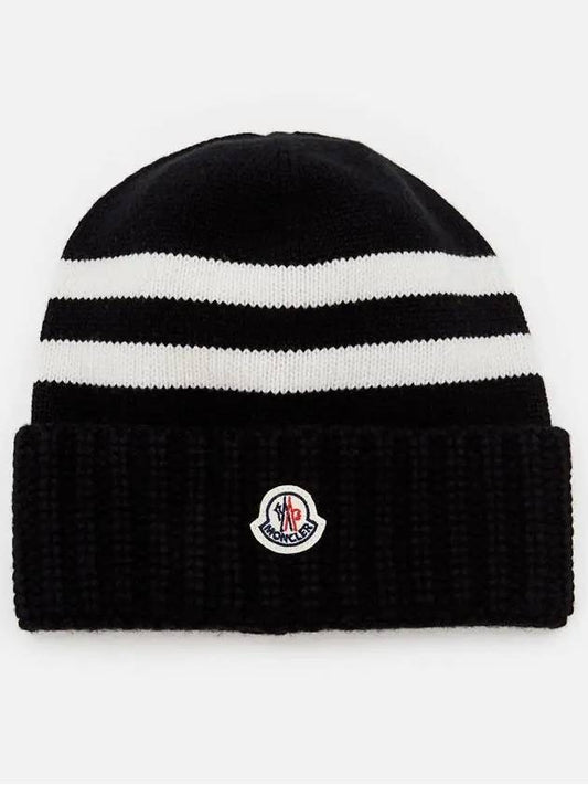 Logo Patch Cashmere Blend Beanie White Black - MONCLER - BALAAN 2