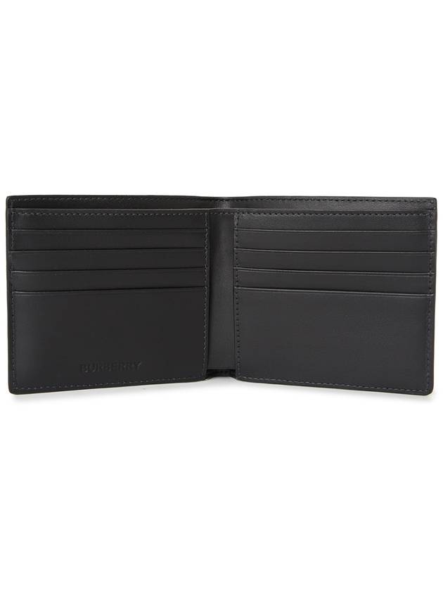 Check And Leather Half Wallet Charcoal - BURBERRY - BALAAN 5