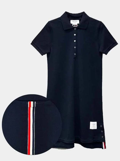 Classic Cotton Pique Center Back Stripe A-Line Short Sleeve Polo Short Dress Navy - THOM BROWNE - BALAAN 2