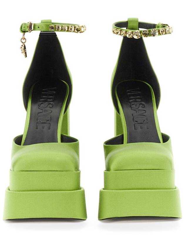 Women's Medusa Charm Mary Jane Satin Pumps Heel Green - VERSACE - BALAAN 4