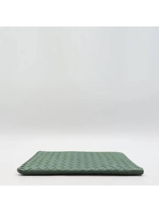 607479 Emerald green color intrecciato weaving half zipper document clutch - BOTTEGA VENETA - BALAAN 4