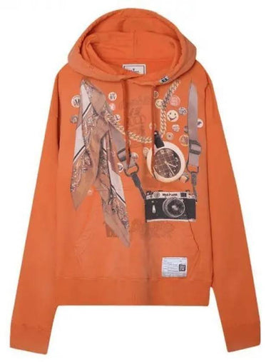 Graphic Printed Distressed Cotton Hoodie Orange - MIHARA YASUHIRO - BALAAN 1